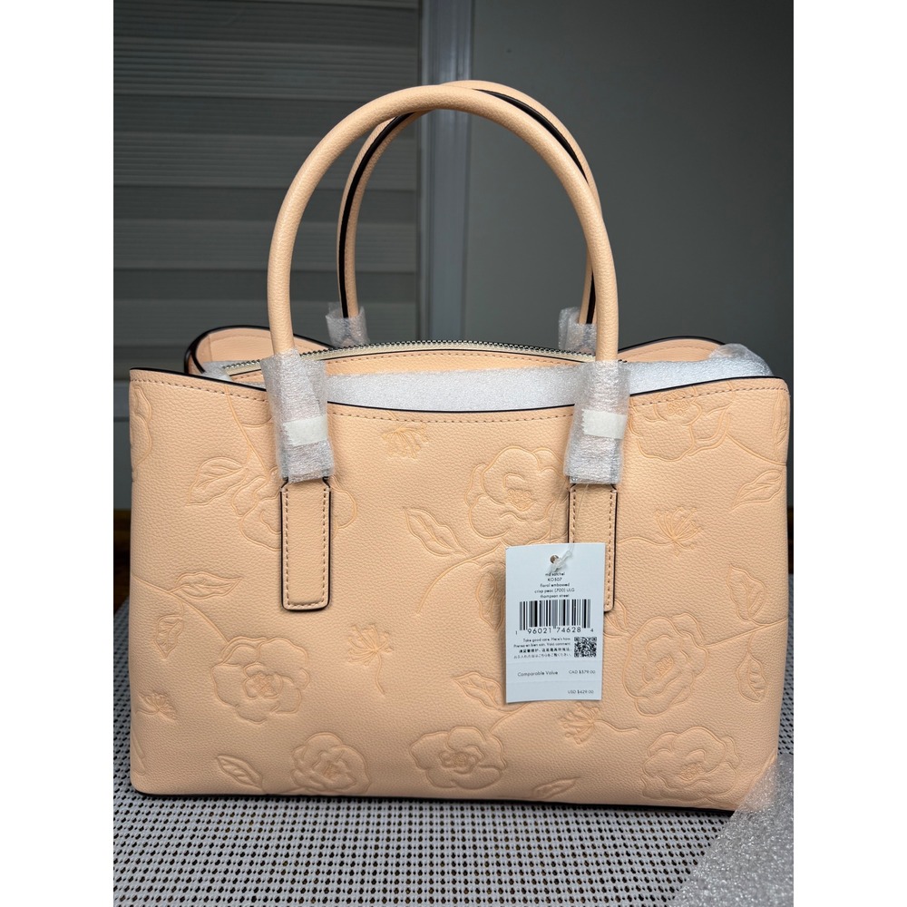 Kate Spade Thompson Street Floral Embossed Satchel Bag Crisp Peach KO507 New